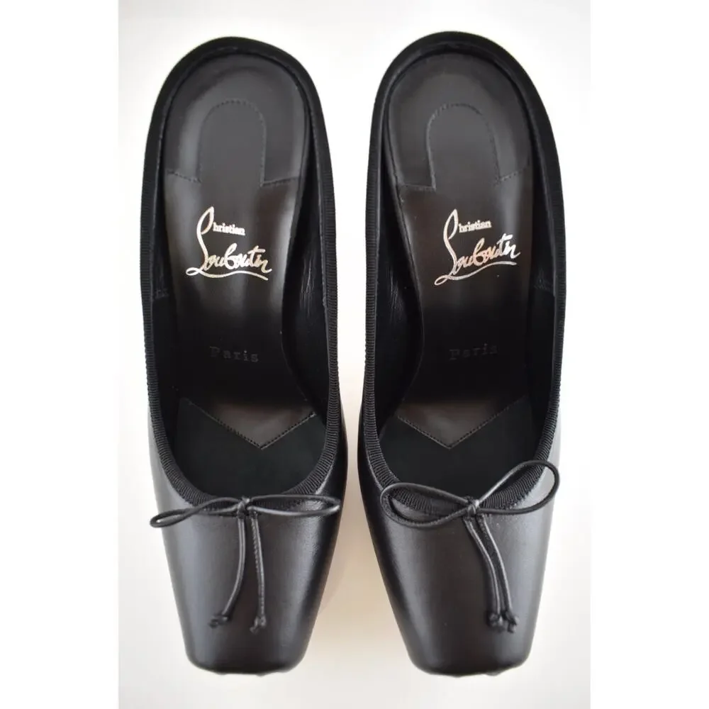 Christian Louboutin Cassia Mule 100 Black Leather Ballet Slip On Heel Pump 37.5